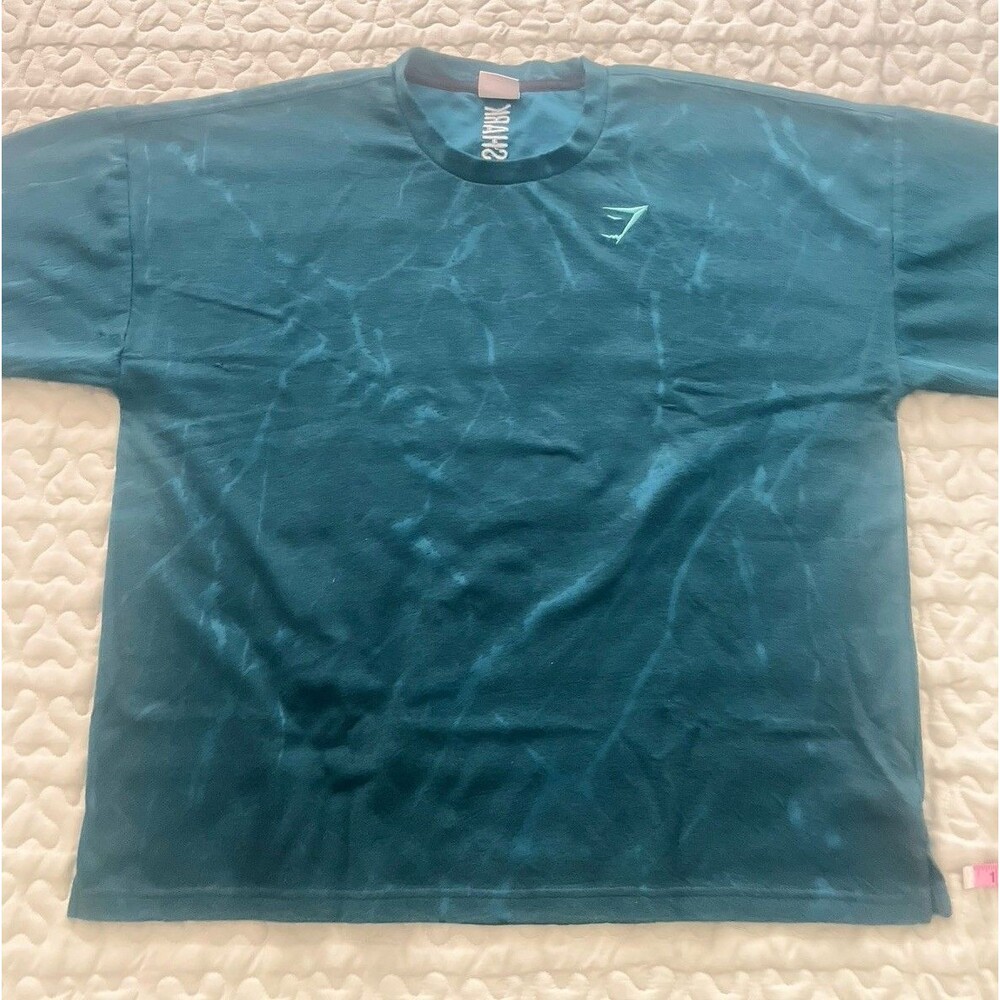 Gymshark Mens XXL Marble Pattern Oversized Fit T-Shirt Teal Blue Polyester Blend